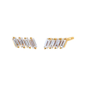 14K Gold Diamond Multi Baguette Bar Stud Earring 14K - Adina Eden's Jewels