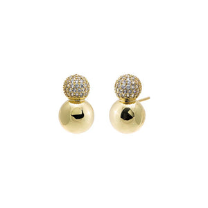Gold Solid/Pave Double Graduated Ball Stud Earirng - Adina Eden's Jewels