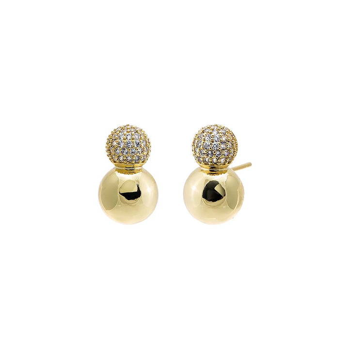 Gold Solid/Pave Double Graduated Ball Stud Earirng - Adina Eden's Jewels