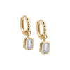 Gold / Pair Emerald Bezel Drop Beaded Huggie Earring - Adina Eden's Jewels