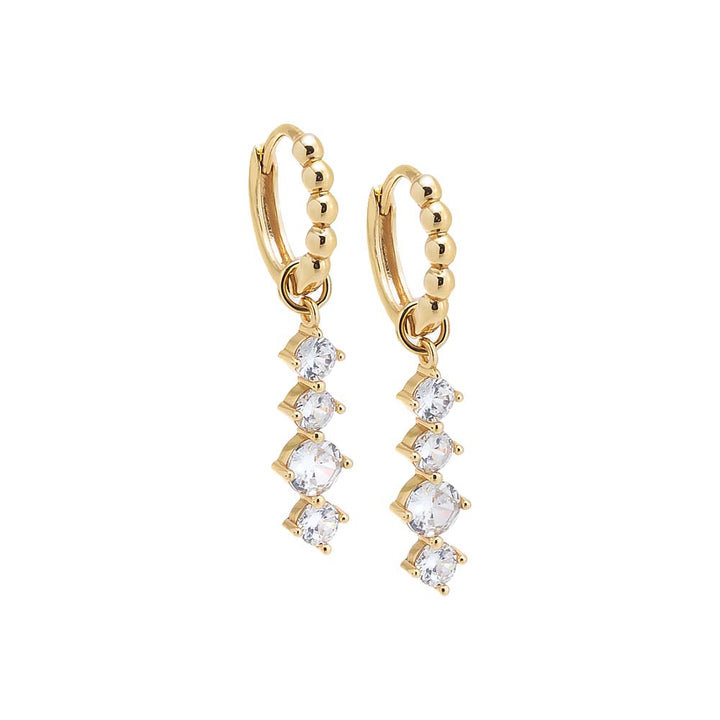 Gold / Pair CZ Graduated Drop Beaded Huggie Earring - Adina Eden's Jewels