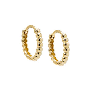 14K Gold / Pair Beaded Huggie Earring 14K - Adina Eden's Jewels