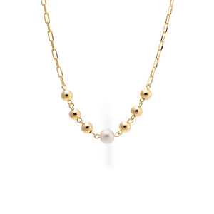 Gold Ball X Pearl Chain Link Necklace - Adina Eden's Jewels