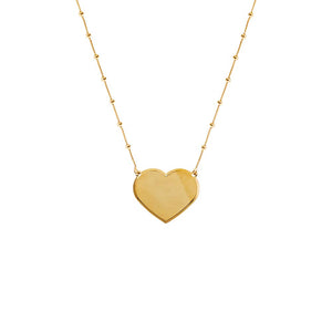 Gold Engravable Solid Large Heart X Beaded Chain Necklace - Adina Eden's Jewels