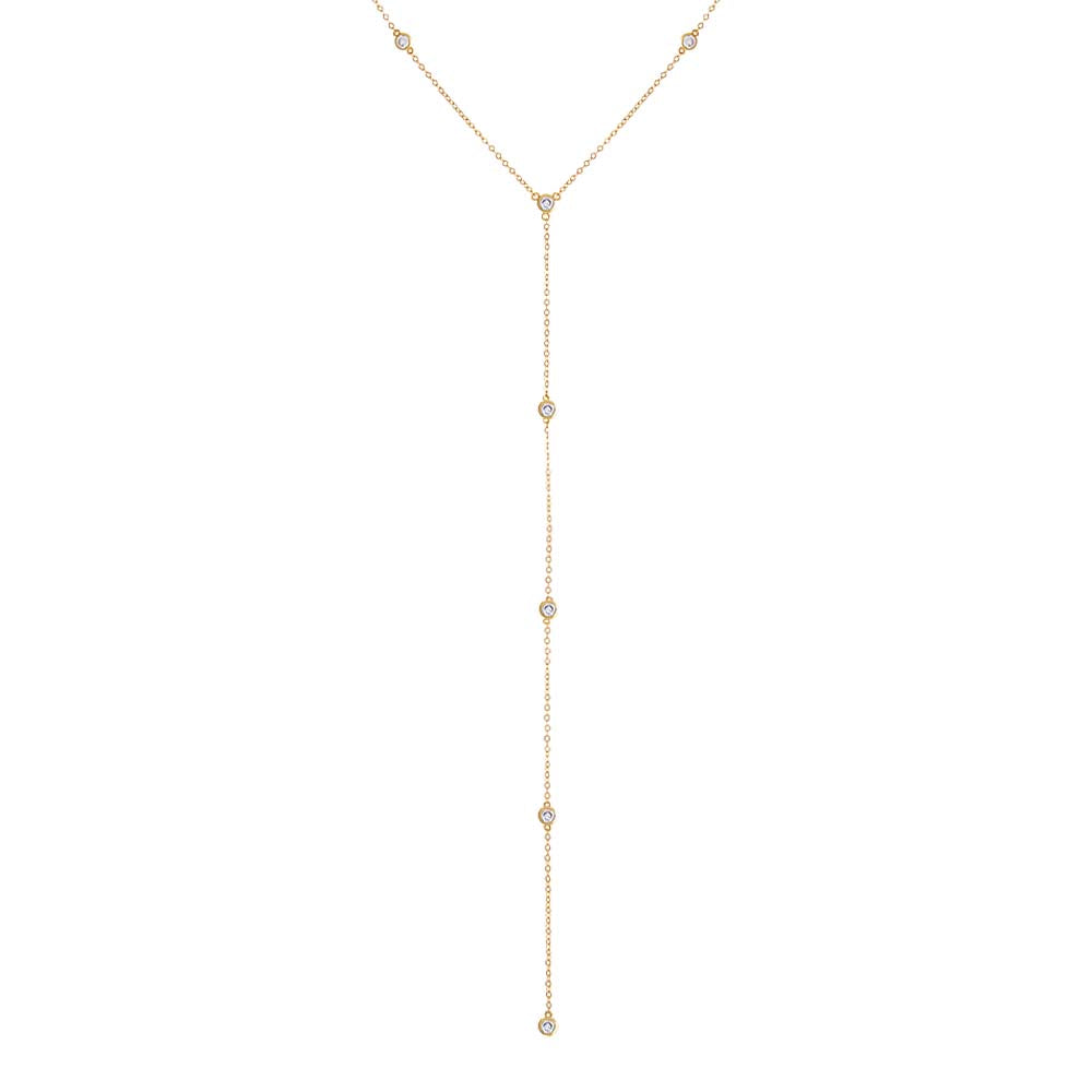 Gold CZ Multi Bezel Station Lariat Necklace - Adina Eden's Jewels
