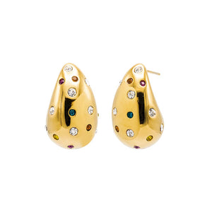 Gold Scattered Multi Color Teardrop Drop Stud Earring - Adina Eden's Jewels