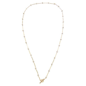CZ Station Bezel Paperclip Link Toggle Necklace