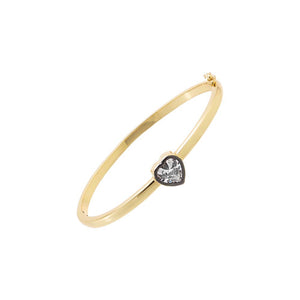 Two-Tone CZ Heart Encased Bangle Bracelet - Adina Eden's Jewels