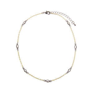 Two-Tone Two-Tone CZ Oval Bezel Link Chain Choker - Adina Eden's Jewels