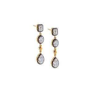 Lab Grown Diamond Pear/Emerald Encased Bezel Dangle Stud Earring 14K