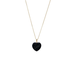 Onyx / 20MM Colored Natrual Stone Heart Pendant Necklace - Adina Eden's Jewels