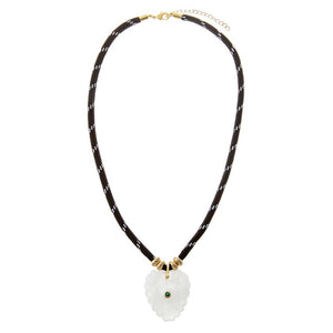 Dark Brown / Mother Of Pearl MOP Heart Natural Stone Dark Brown Rope Necklace - Adina Eden's Jewels