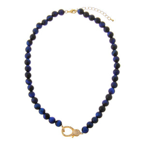 Blue Blue Tiger Eye Natural Stone Pave Lobster Clasp Necklace - Adina Eden's Jewels