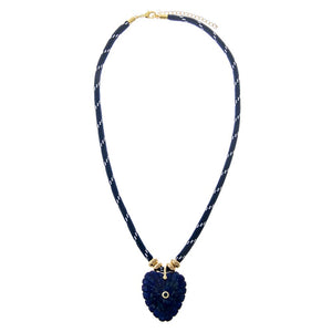 Navy Blue Lapis Heart Natural Stone Navy Blue Rope Necklace - Adina Eden's Jewels