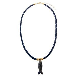 Lapis Colored Natural Stone Fish Paracord Necklace - Adina Eden's Jewels