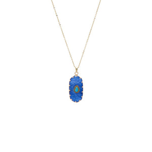 Navy Blue Turquoise Pear Natural Stone Pendant Necklace - Adina Eden's Jewels