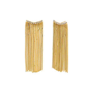 Gold CZ Curved Bar Fringe Drop Stud Earring - Adina Eden's Jewels