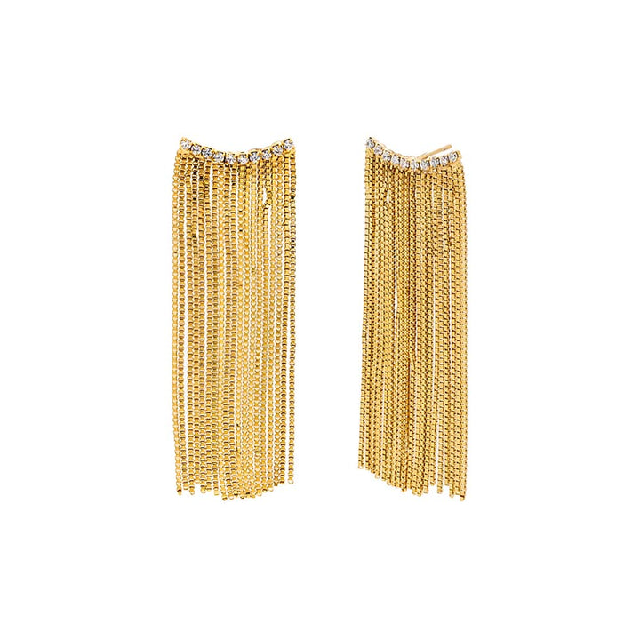 Gold CZ Curved Bar Fringe Drop Stud Earring - Adina Eden's Jewels