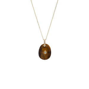 Tiger Eye CZ Bezeled Natural Stone Pendant Necklace - Adina Eden's Jewels