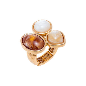Mixed Natural Stone Trio Statement Ring