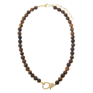 Tiger Eye Tiger Eye Natural Stone Pave Lobster Clasp Necklace - Adina Eden's Jewels