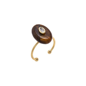 Tiger Eye CZ Oval Bezeled Accent Bead Ring - Adina Eden's Jewels