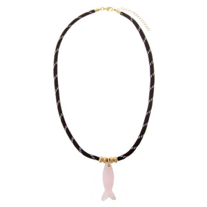 Rose Quartz Colored Natural Stone Fish Paracord Necklace - Adina Eden's Jewels