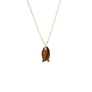 CZ Bezel Eye Natural Stone Fish Pendant Necklace