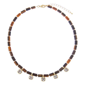 Tiger Eye Tiger Eye Cylinder Beaded Multi Bezel Charm Necklace - Adina Eden's Jewels