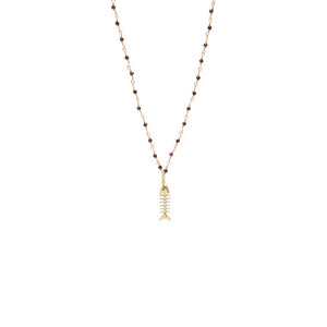 CZ Fishbone with Extra Long Beaded Chain Necklace