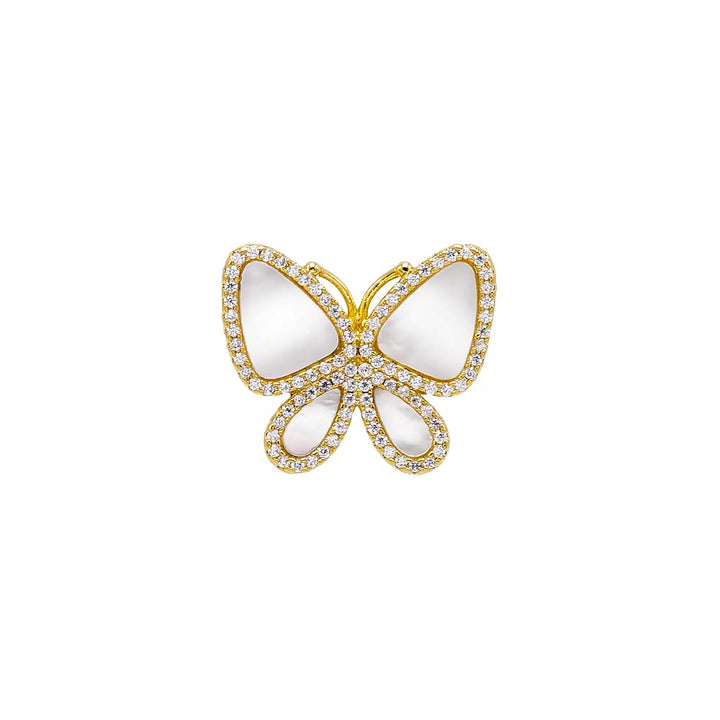 Mother of Pearl / 7 Pave Outlined Stone Butterfly Ring - Adina Eden's Jewels