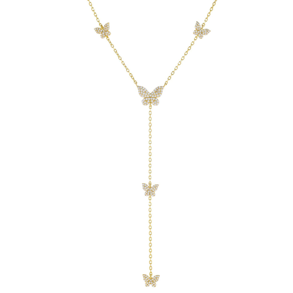 Gold Pavé Butterfly Lariat Necklace - Adina Eden's Jewels