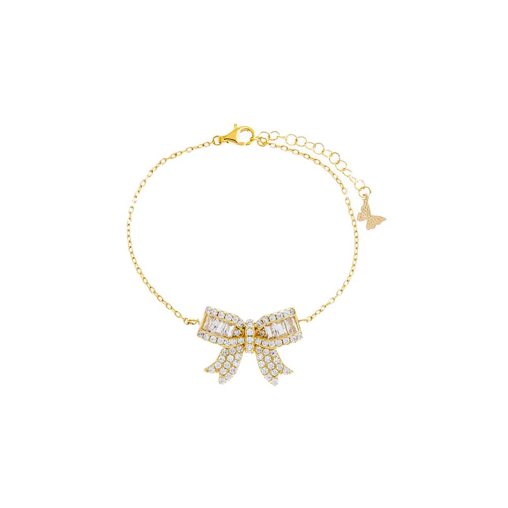 Gold Pave X Baguette Mini Bow Tie Bracelet - Adina Eden's Jewels