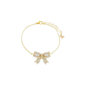 Gold Pave X Baguette Mini Bow Tie Bracelet - Adina Eden's Jewels