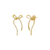 Gold Pave Long Bow Tie Drop Stud Earring - Adina Eden's Jewels