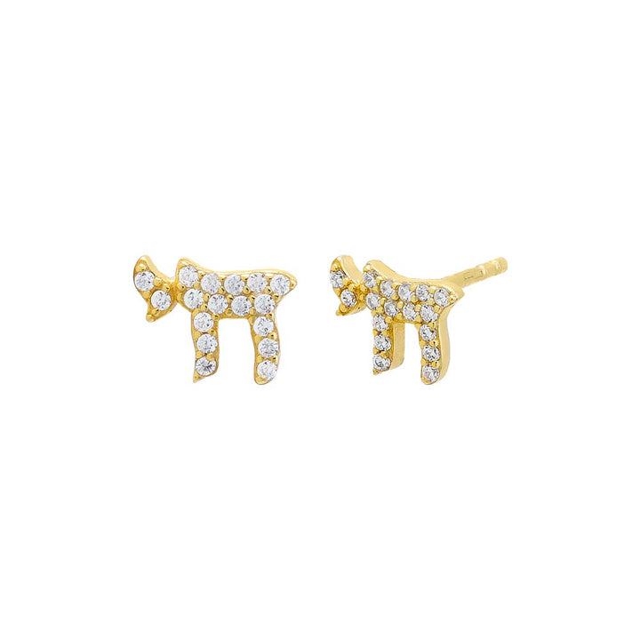 Gold / Pair Mini Pavé Chai Stud Earring - Adina Eden's Jewels