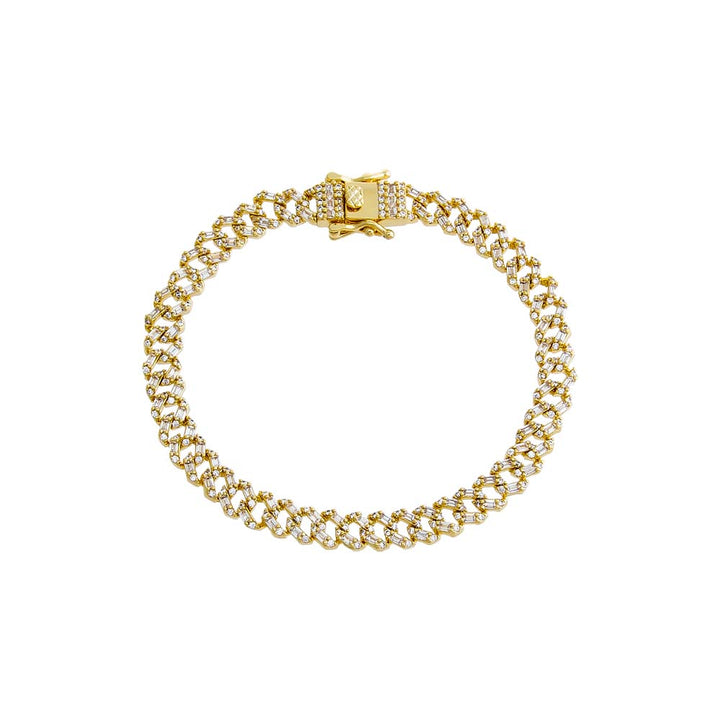 Gold CZ Baguette X Pave Cuban Link Bracelet - Adina Eden's Jewels
