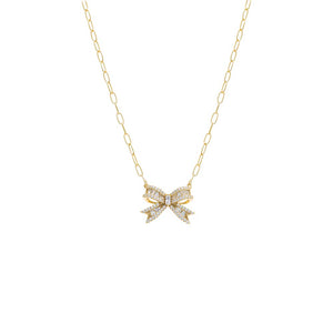 Gold Pave X Baguette Mini Bow Tie Link Necklace - Adina Eden's Jewels