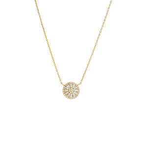 Gold Pave X Baguette Round Pendant Necklace - Adina Eden's Jewels