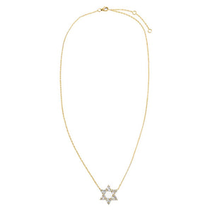  Diamond Solitaire X Baguette Star Of David Necklace 14K - Adina Eden's Jewels