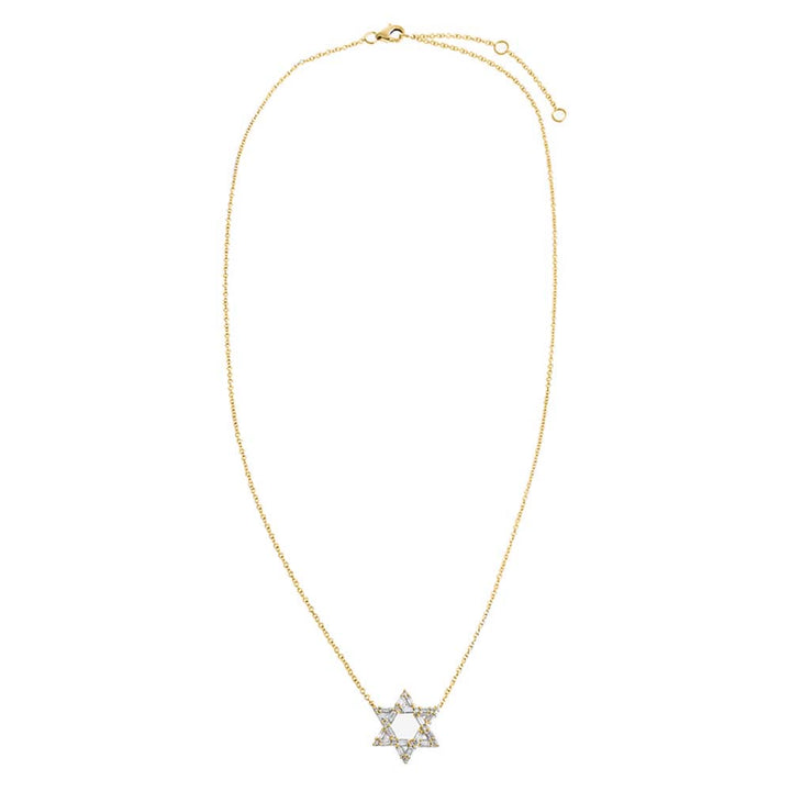  Diamond Solitaire X Baguette Star Of David Necklace 14K - Adina Eden's Jewels