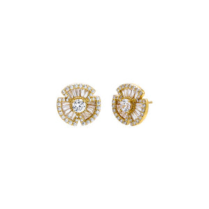 Gold Pave X Baguette Flower Stud Earring - Adina Eden's Jewels