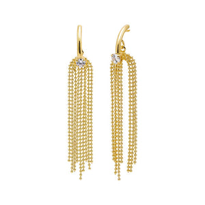 Gold CZ Solitaire X Ball Chain Drop Stud Earring - Adina Eden's Jewels
