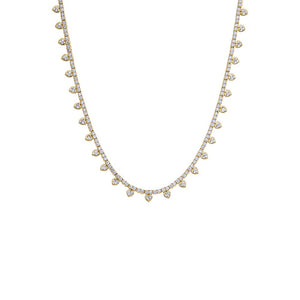 Gold CZ Bezel Heart Rimmed Tennis Necklace - Adina Eden's Jewels