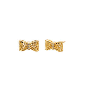 Gold Cutout CZ Mini Bow Tie Stud Earring - Adina Eden's Jewels