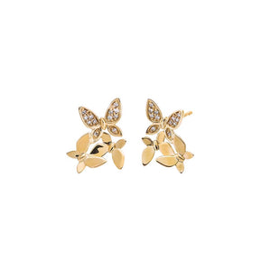 14K Gold Diamond Pave Triple Butterfly Stud Earring 14K - Adina Eden's Jewels