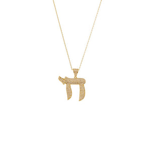 Gold Pave Large Chai Pendant Necklace - Adina Eden's Jewels