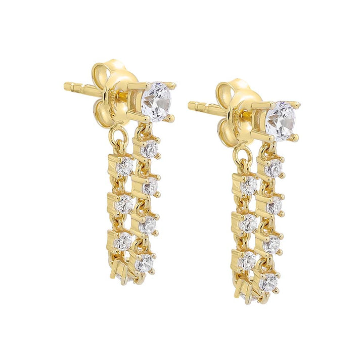 Gold Graduated CZ Front Back Chain Stud Earring - Adina Eden's Jewels