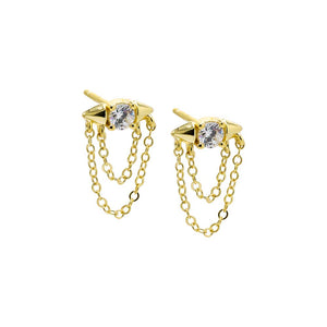 Gold / Pair CZ Double Chain Drop Stud Earring - Adina Eden's Jewels