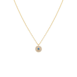Blue Pavé & Enamel Evil Eye Disc Necklace - Adina Eden's Jewels